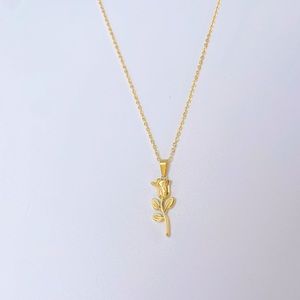 Stalk of Rose Pendant 18K Real Gold Plated Necklace